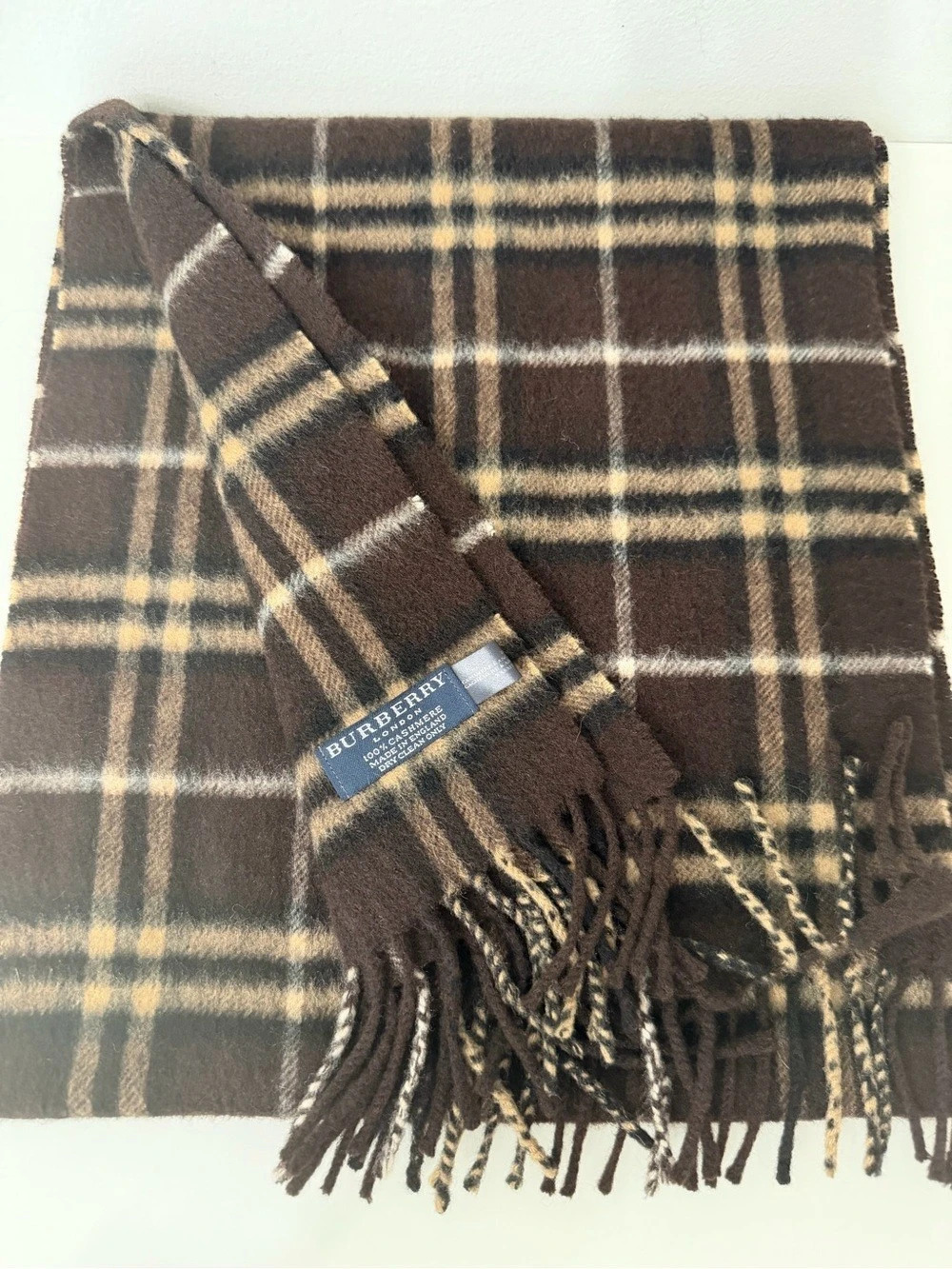 Burberry London Classic Cashmere Check Scarf Plaid Brown & Beige